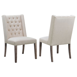 English Elm Lily Tufted Beige & Dark Brown Upholstered Dining Side Chair Set of 2 — Plush Cushioning, Elegant Comfort, Hardwood Frame B062P328706