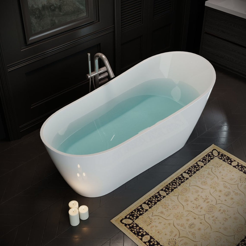 English Elm 55'' Acrylic Freestanding Soaking Tub Glossy Sculptural Design with Cupc Drain W1920P358687