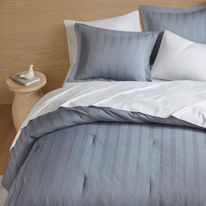 English Elm 7-piece Cal King Woven Stripe Comforter Set Neutral Polyester Bedding for Modern Bedroom B035P463199