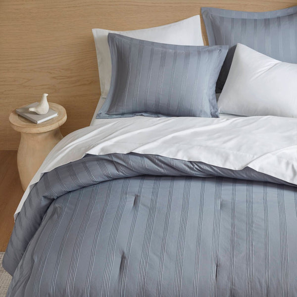 English Elm 7-piece Queen Comforter Set Woven Stripe Polyester Bedding for Neutral Minimalist Rooms Grey B035P463197