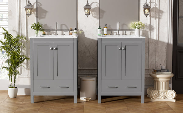 English Elm 48-Inch Modern Bathroom Vanity with Dual Ceramic Sinks, Ample Soft-Close Storage and Stylish Design Grey N729P000009E