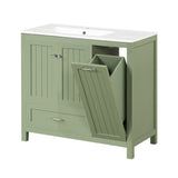 English Elm 36" Bathroom Vanity With Sink, One Cabinet With Two Doors and One Big Drawer and One Flip Drawer, Solid Wood and Mdf Board, Green