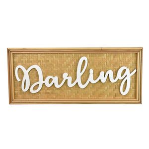 English Elm Darling Rattan Woven Wood Wall Sign Bohemian Script Art for Entryway or Bedroom B056P416919