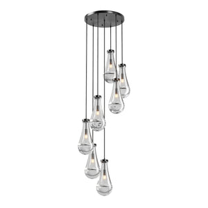 English Elm 7 Modern 7-Light Raindrop Chandelier with Adjustable Hanging Rope, Brushed Glass Shades for Dining Black W1340P316386