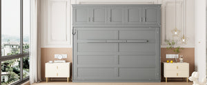 English Elm Queen Murphy Wall Bed with Top Cabinet Storage for Small Space Living Gray LP006665AAE-1