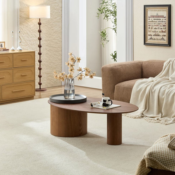 English Elm Modern Oval Ash Veneer Coffee Table with Hidden Storage for Minimalist Living Rooms Grey,Walnut W2085S00104
