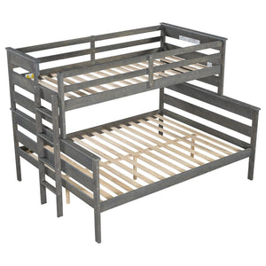 English Elm Wood Twin Xl Over Queen Bunk Bed In Gray - Stylish Space-Saving Solution For Kids & Guests! GX000446AAE-1-GIGA