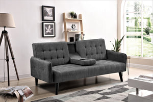 English Elm 72" Convertible Linen Sofa Sleeper with Drop Down Table and Cup Holder for Studio Rooms Dark Gray B2735P417518
