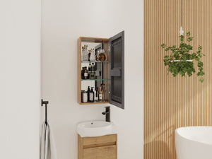 English Elm 14'' Wall Mounted Bathroom Medicine Cabinet with Adjustable Glass Shelves and Mirror Door W999P470285