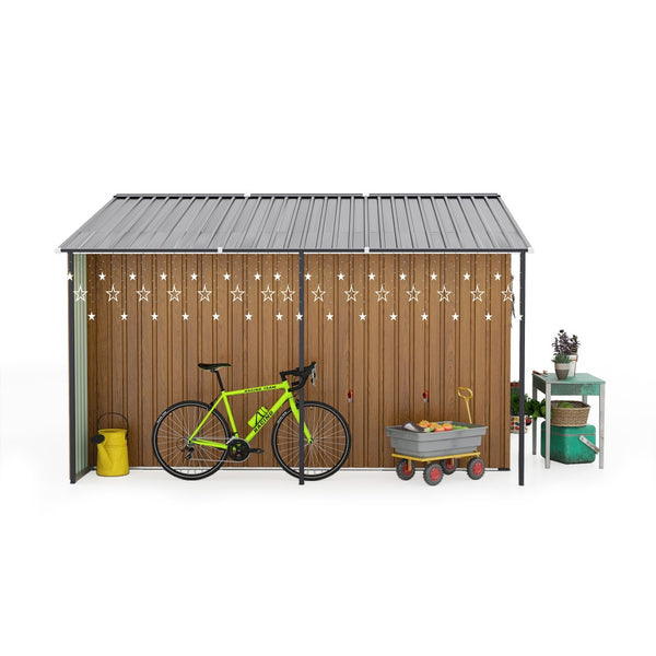 English Elm 10x12 Ft Galvanized Steel Outdoor Shed Dual Zone Lockable Sliding Doors Backyard Storage Yellow W1598S00033