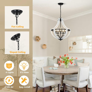 English Elm 5-Light Farmhouse Chandelier Vintage Geometric Wooden Frame Metal Fixture for Dining Room Foyer White W2738P242329