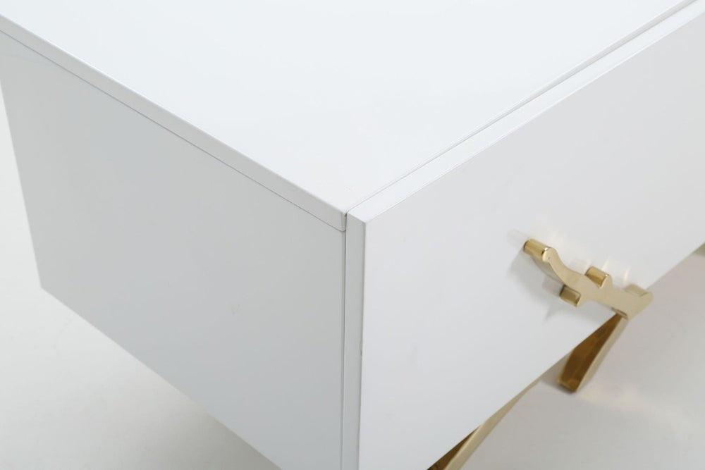 VIG Furniture Legend 87" Modern White High-Gloss Tv Stand With Champagne Gold Branch Accents, Cable Management & Storage VGVC-TV8111-L
