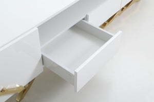 VIG Furniture Legend 87" Modern White High-Gloss Tv Stand With Champagne Gold Branch Accents, Cable Management & Storage VGVC-TV8111-L
