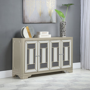 English Elm Adriane Glam Champagne 4-Door Accent Cabinet with Smoked Mirror, Silver Trim & Crystal Knobs B062P353473