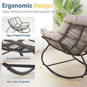 English Elm Dark Wicker Egg Rocking Chair with Ottoman Outdoor Pe Woven Patio Lounge Set Light Gray B082P455171