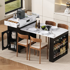 English Elm [video] Trexm Folding Extendable Kitchen Island Sideboard with Power Outlet and Storage XW000028AAB