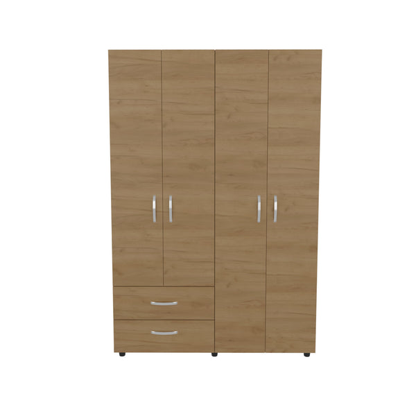 English Elm Crafton Rustic Armoire Natural Oak Beige – Compact Freestanding Engineered Wood Closet with Double Rods B092S00298