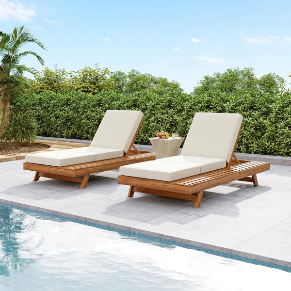 English Elm Christopher Knight Home® - Lounge Chaise Set - Adjustable Acacia Wood Frame With Cream Cushion, Perfect For Outdoor Relaxation N770P253442T_N770P208317C
