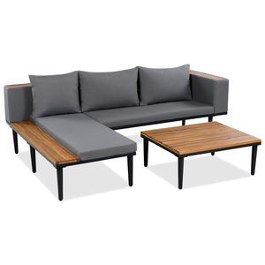 English Elm Luxury Acacia Wood Patio Sofa Set with Removable Cushions, L-Shaped Outdoor Conversation Sectional, Durable Iron Frame Gray N704G201251E