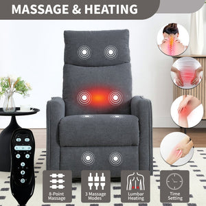 English Elm Heat Massage Rocker Recliner with Swivel Base and Vibrating Nodes for Living Room Grey W1803P251887