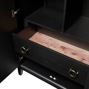 English Elm Armoire with Peppercorn Finish, Solid Wood & MDF, 4 Shelves, 2 Cedar-Lined Drawers, Hanging Bar B2699P237496