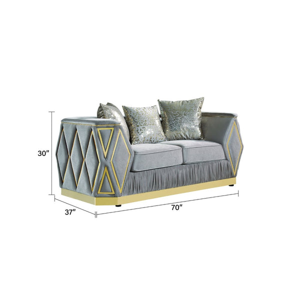 English Elm Cavalli Glam Loveseat with Diamond Upholstery Panels and Gold Trim Accent Legs Taupe+Gold B009P417492