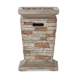 English Elm Christopher Knight Home® - Outdoor 19.50" MGO Fire Column Stone Gray - 40,000 BTU, Lightweight Concrete, Tank Inside, Ambient Glow 57562.00-40K