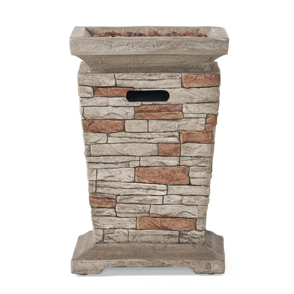 English Elm Christopher Knight Home® - Outdoor 19.50" MGO Fire Column Stone Gray - 40,000 BTU, Lightweight Concrete, Tank Inside, Ambient Glow 57562.00-40K