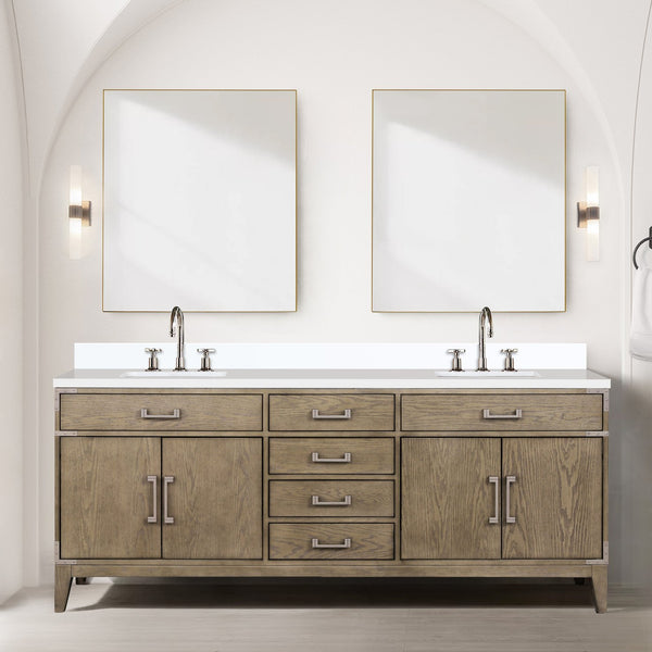 English Elm Grey Oak Double Bath Vanity - Spacious 80" W X 22" D With Soft-Close Drawers & Ample Storage Space B2731P259930