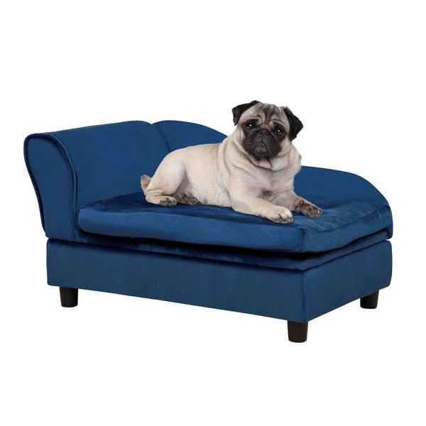 English Elm PawHut Modern Small Dog Sofa Bed with 3" Plush Foam & 23L Hidden Storage, Cozy Blue Design W2225P200770