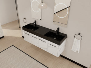 English Elm 60 Inch Wall-Mounted Bathroom Vanity With Double Black Resin Sink – Modern, Durable & Stylish Design W999S00255