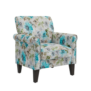 English Elm Barnet Floral Accent Armchair with Pewter Nailhead Trim and Tapered Wood Legs B127P495064