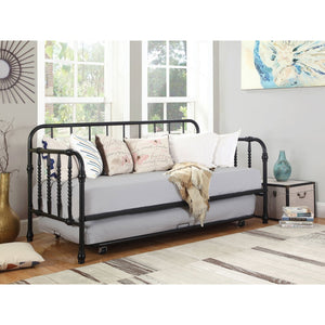 English Elm Ula Classic Black Twin Metal Daybed with Trundle — Bobbin Rails, Space-Saving Guest Sleep Solution B062P340737
