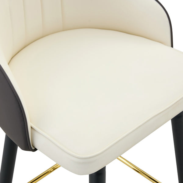 English Elm Set of 2 Pu Leather Barstools with Gold Footrest Curved Back for Kitchen Island Dark Gray,White+Black W1151P383772
