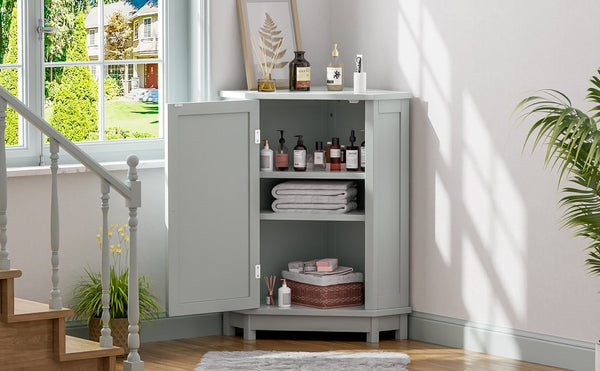 English Elm Grey Triangle Corner Cabinet Mdf Modern Bathroom Storage with Adjustable Shelves Gray N725P333564E