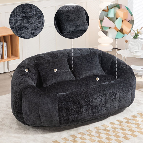 English Elm Bean Bean Bag Sofa High-Density Memory Foam Two-Seater Lounger High Back Chenille Cozy Support Black W395P181440