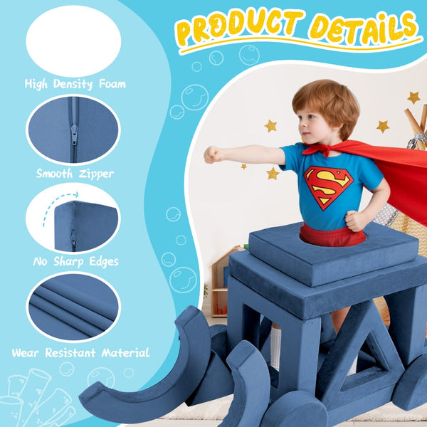 English Elm 16 Piece Modular Foam Play Couch Fort Building Set for Creative Kids Playroom Use Blue T5880P493423
