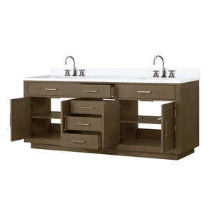 English Elm Grey Oak Double Bath Vanity With White Quartz Top & Faucet Set - Modern Design, Easy Installation! B2731P257831