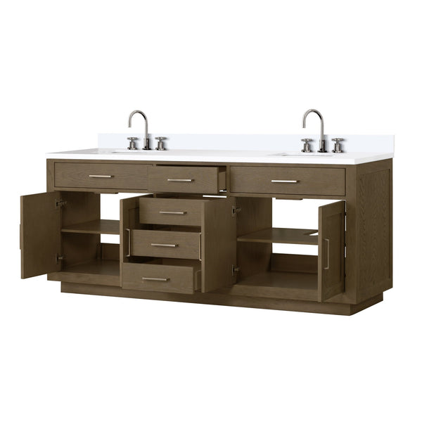 English Elm Grey Oak Double Bath Vanity With White Quartz Top & Faucet Set - Modern Design, Easy Installation! B2731P257831