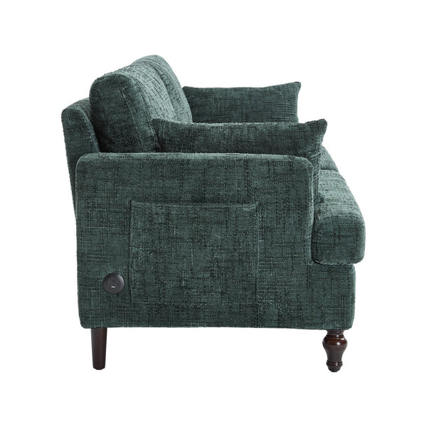 English Elm Modern chenille 2-seater sofa with LED, USB charging, storage pocket, solid wood legs, durable comfort Emerald W395P318546