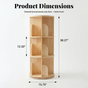 English Elm 3 Tier Spinning Round Bookcase Natural Wood Floor Shelf for Bedroom or Study W2989P460321