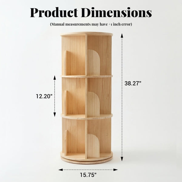 English Elm 3 Tier Spinning Round Bookcase Natural Wood Floor Shelf for Bedroom or Study W2989P460321