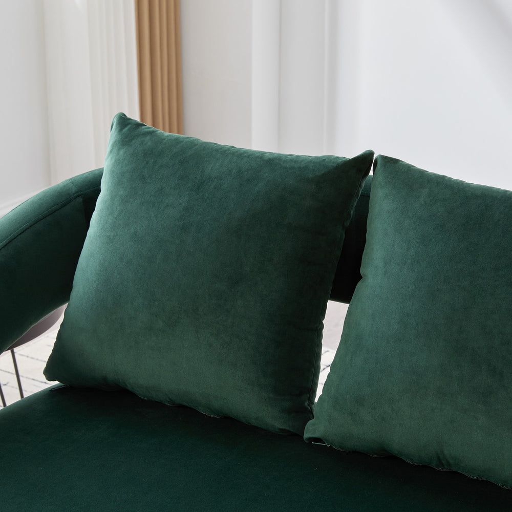 English Elm 53.7"Modern Velvet Loveseat with Open Back and 3 Pillows, Compact 2-Seater Sofa with Metal Legs Green W3118P312818