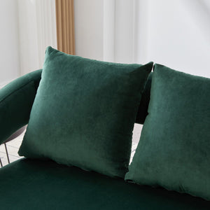 English Elm 53.7"Modern Velvet Loveseat with Open Back and 3 Pillows, Compact 2-Seater Sofa with Metal Legs Green W3118P312818
