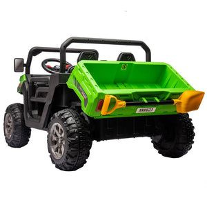 English Elm 24v Kids Ride on Dump Truck Two Seat Electric Utv with Tilting Bed and Remote Control Green W1578P188523
