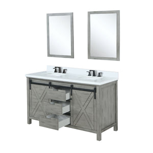 English Elm Ash Grey Double Bath Vanity 60 in. W x 22 in. D with Cultured Marble Top, Matte Black Faucet & Mirrors B2731S01118