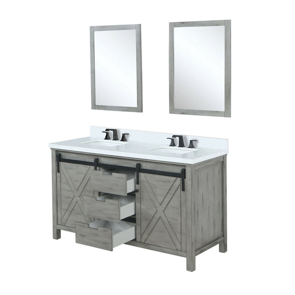 English Elm Ash Grey Double Bath Vanity 60 in. W x 22 in. D with Cultured Marble Top, Matte Black Faucet & Mirrors B2731S01118