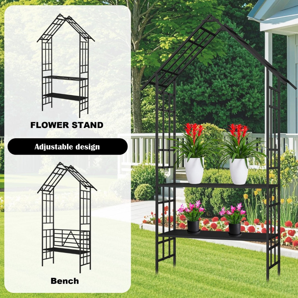 English Elm Metal Garden Arch Bench with Trellis Grid for Climbing Roses and Outdoor Spaces W1586P278441