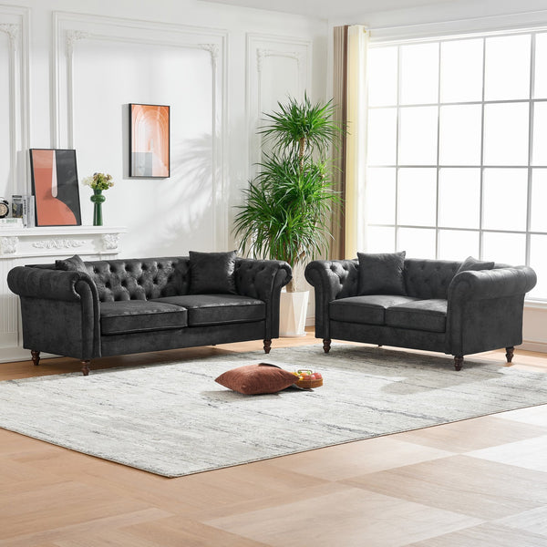 English Elm 3+2 Seater Sofa Set – Luxurious Chesterfield Tech Fabric Couch For Living Room, Office, Or Apartment W3373S00005