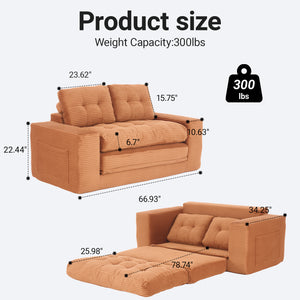 English Elm Loveseat Sofa Bed - Stylish Corduroy 2-In-1 Convertible Design With Memory Foam & Steel Frame, Orange W2959P379138